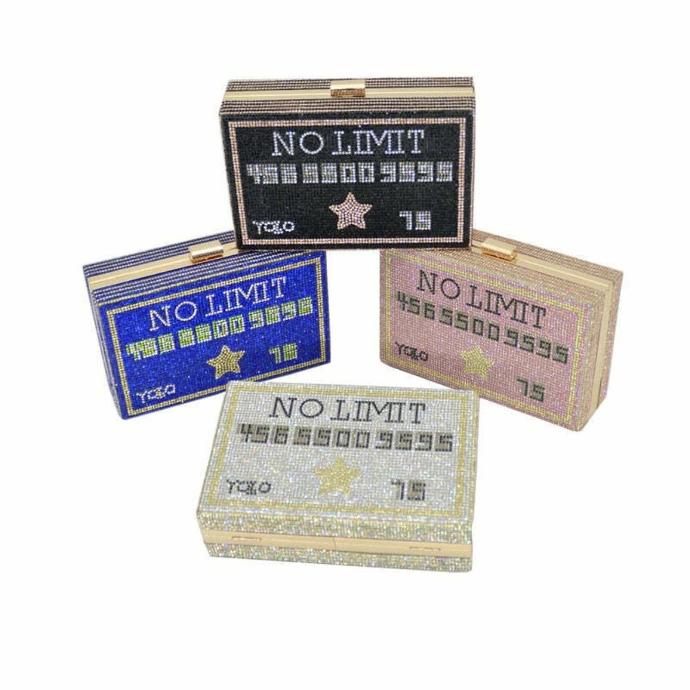 New Glamour Black, Pink, Blue, "No Limit" Card Clutch Bag